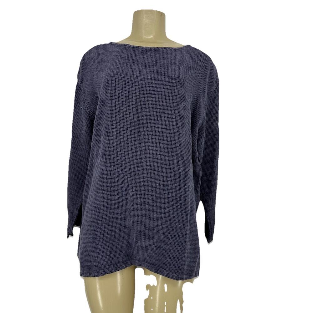 Cut Loose Small Women Pullover 100% Linen Woven T-shirt Top Side Slits CD26